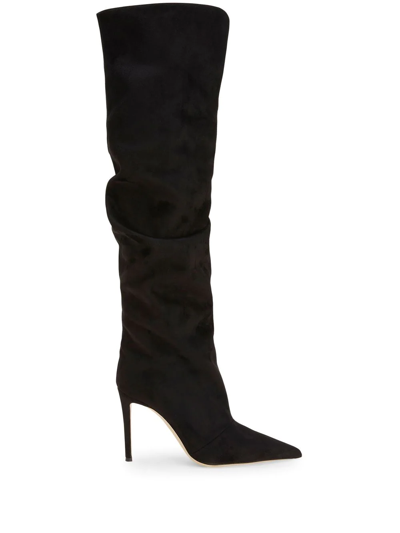 Giuseppe Zanotti Braquel 105 Gathered Faux Suede Over-the-knee Boots In Black