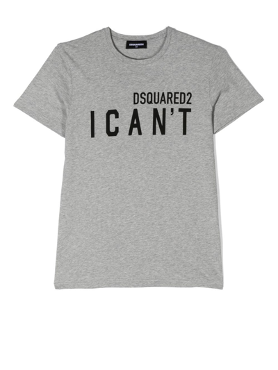 Dsquared2 Teen Slogan-print T-shirt In 灰色