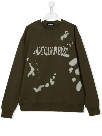 Dsquared2 Teen Logo-print Cotton Sweatshirt In Verde