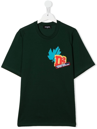 Dsquared2 Teen Patch-detail Cotton T-shirt In Green