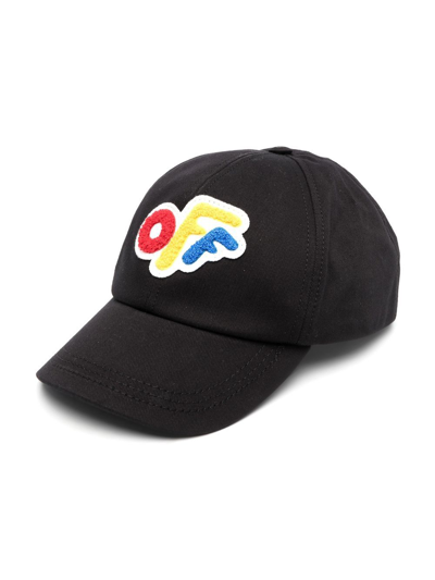 Off-white Kids' Chenille Logo-patch Baseball Cap In Black