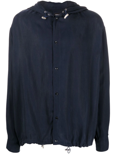 Giorgio Armani Drawstring-hem Hooded Jacket In Blue