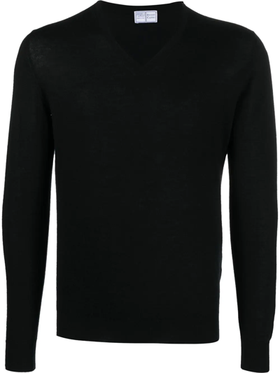 Fedeli V-neck Long-sleeve Jumper In Black