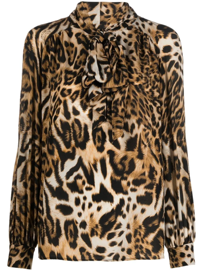 Boutique Moschino Leopard-print Pussy-bow Blouse In Animal Print