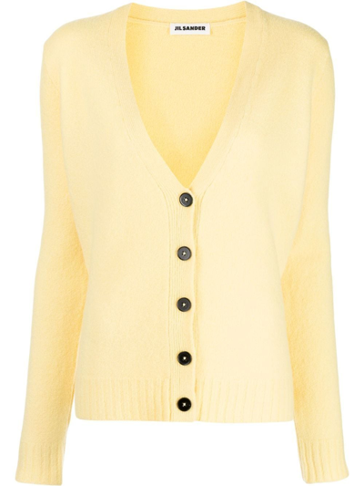 Jil Sander V-neck Cardigan In Cashmere-wool Blend In Yellow