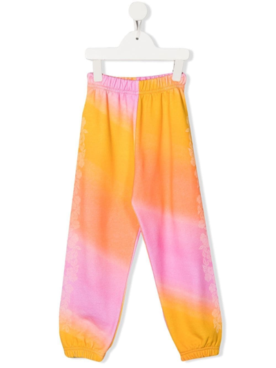 Erl Kids' Gradient Floral-print Cotton-blend Jogging Bottoms 6-14 Years In Yellow Gradient
