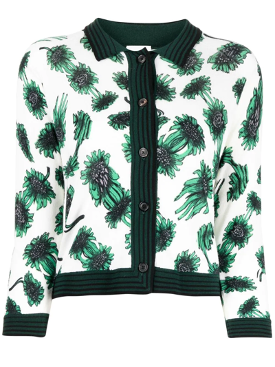 Paul Smith Floral-print Wool Cardigan In Green