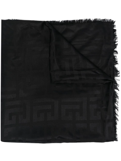 Balmain Monogram-print Scarf In Black