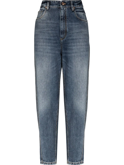 Brunello Cucinelli High-rise Tapered Jeans In Blue