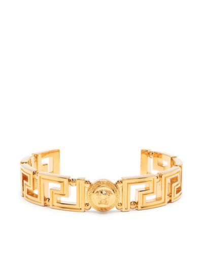 Versace Squared Greca Rigid Gold Colored Metal Bracelet Woman