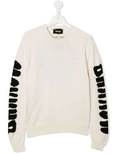 Barrow Teen Logo-print Crew Neck Sweater In Nude