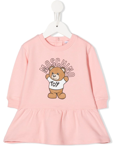 Moschino Babies' Teddy Bear Logo-print Sweatshirt Dress In Pink