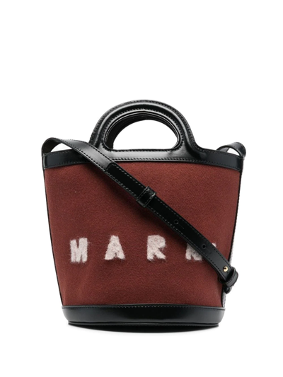 Marni Tasche Logo-print Bucket Bag In Brown