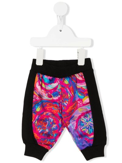 Versace Babies' Kaleidoscopic Barocco Track Trousers In Black