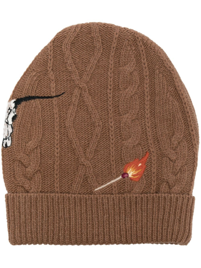 Nick Fouquet Cable-knit Embroidered Beanie In Brown