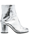 Maison Margiela Tabi Split-toe Crinkled Metallic Patent-leather Ankle Boots In Silver