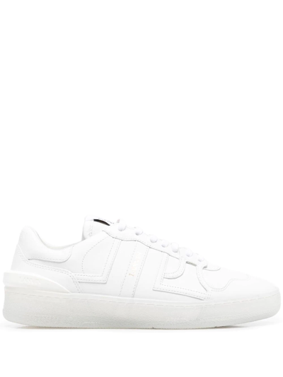 Lanvin Logo-patch Panelled Leather Sneakers In White/white