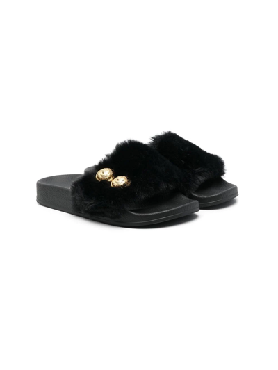 Balmain Kids' Faux-fit Sliders In Black