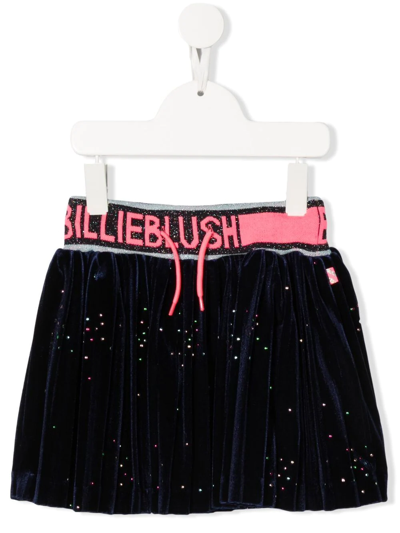 Billieblush Kids' Logo-waistband Velour Skirt In Marine