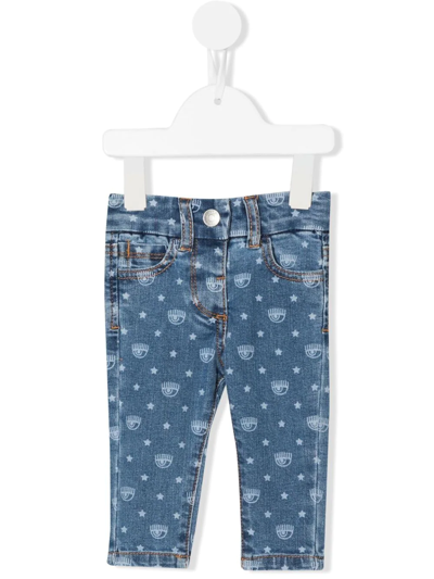 Chiara Ferragni Blue Jeans For Baby Girl With Iconic Blinking Eyes And Star