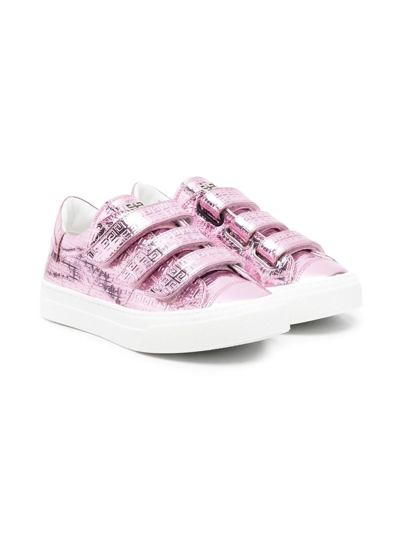 Givenchy Kids' Metallic Touch-strap Sneakers In Pink