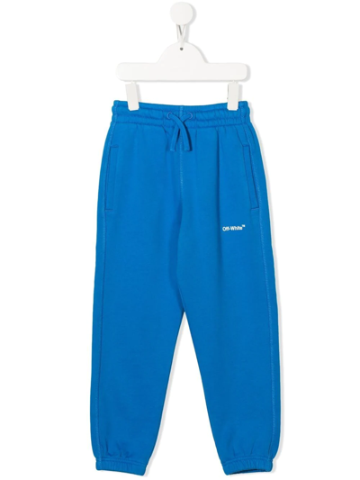 Off-white Kids' Diag-stripe Logo-print Track Pants In Blue