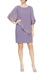 Sl Fashions Foil Trim Asymmetrical Popover Capelet Sheath Dress In Ior