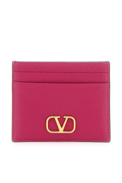 Valentino Garavani Vlogo Signature Grainy Calfskin Cardholder In Purple