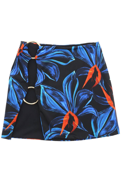 Louisa Ballou Ring-embellished Floral-print Stretch-jersey Mini Skirt In Black,blue