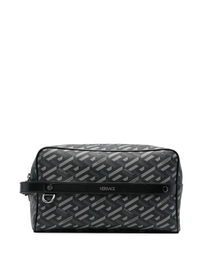 Versace All-over Logo-print Wash Bag In Schwarz