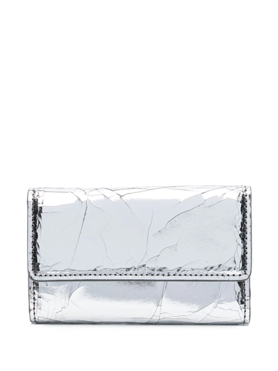 Maison Margiela Keyring-clip Metallic-leather Wallet In Silber