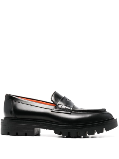 Santoni Ridged-rubber Sole Loafers In Black