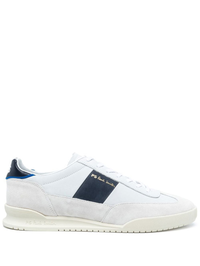 Ps By Paul Smith Dover Pale Grey Panelled Nubuck Sneakers In White