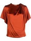 Vince Drape Neck Flutter Sleeve Silk Top In Braun
