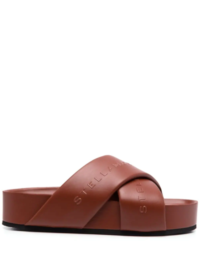 Stella Mccartney Brown Faux Leather Platform Slides In Red