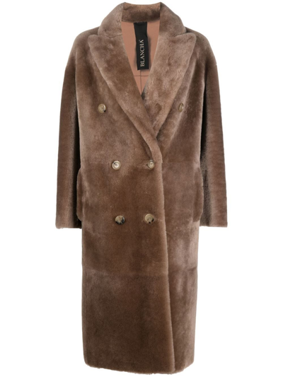 Blancha Double-breasted Reversible Shearling Coat In Braun