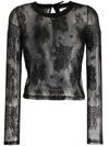 Gcds Semi-sheer Lace Top In Schwarz