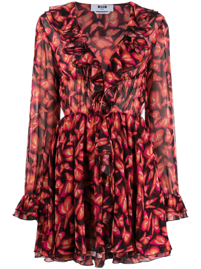 Msgm Printed Georgette Mini Dress In Rosa