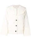 Ganni Ruffled-edge Quilted Recycled-ripstop Jacket In Weiss