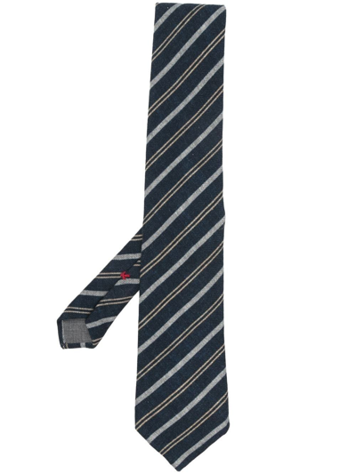 Brunello Cucinelli Striped Wool Tie In Navy_blue