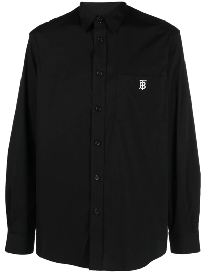 Burberry Logo-embroidered Shirt In Black