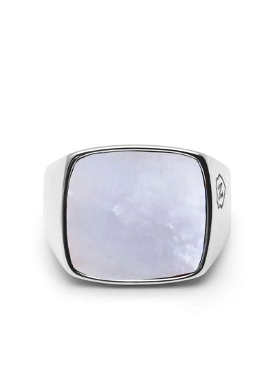 Nialaya Jewelry Natural White Shell Signet Ring In Silver
