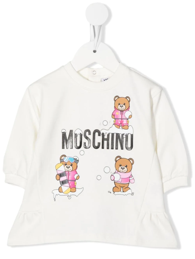 Moschino Babies' Graphic Logo-print Dress In White