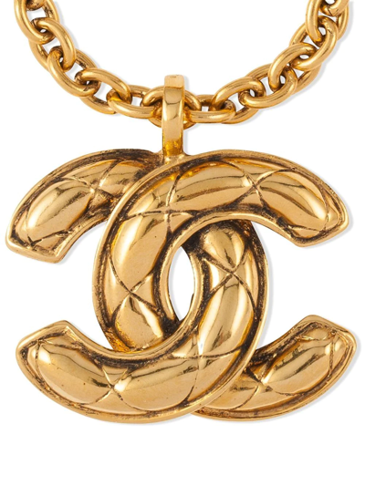 Pre-owned Chanel 1980s Diamond-debossed Logo Necklace In Gold