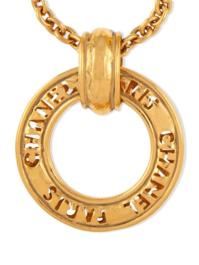 Pre-owned Chanel 1980s Logo Medal Necklace In Gold