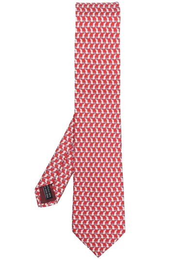 Ferragamo Nerio Elephant & Gancini Print Silk Classic Tie In Red