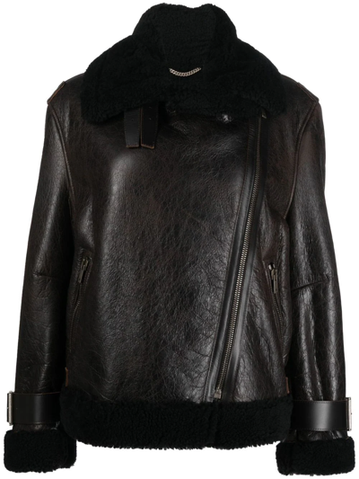 Golden Goose Fosca Shearling Jacket With Maxi Lapels In Brown