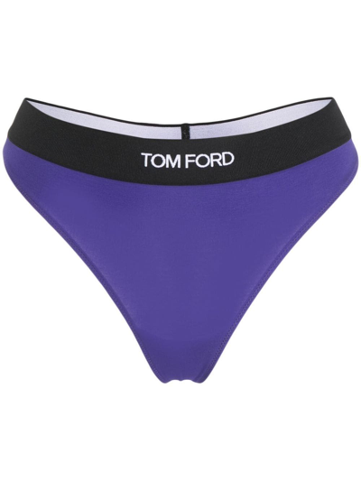 Tom Ford Logo-print Waistband Thong In Cobalt Purple