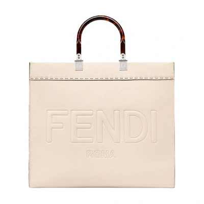 Fendi Sunshine Medium Calfskin Shopper Tote Bag In White