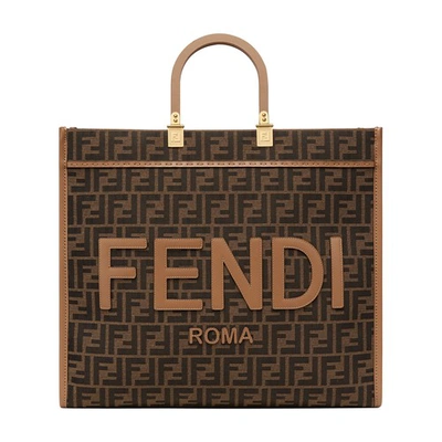 Fendi Sunshine Large Shopper Bag In Marron